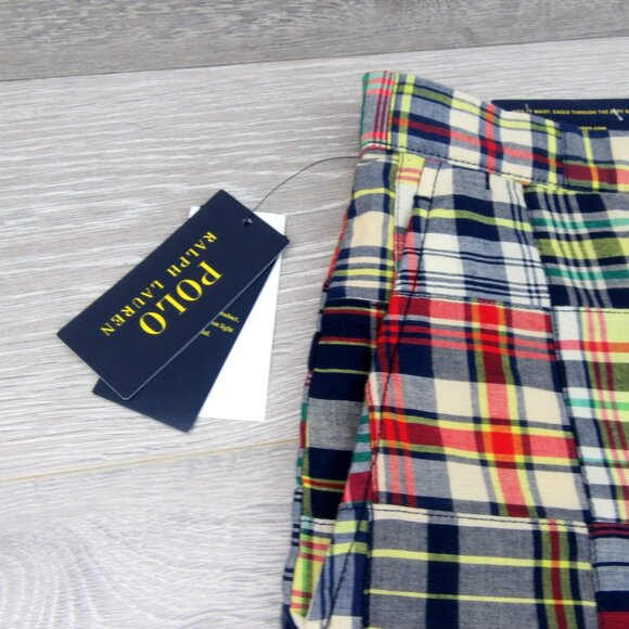 Polo Ralph Lauren Patchwork Madras Chino Shorts Classic Fit 9" Men's Size 34 NEW - Picture 5 of 15